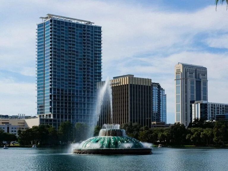 A fonte do Lake Eola, no centro de Orlando