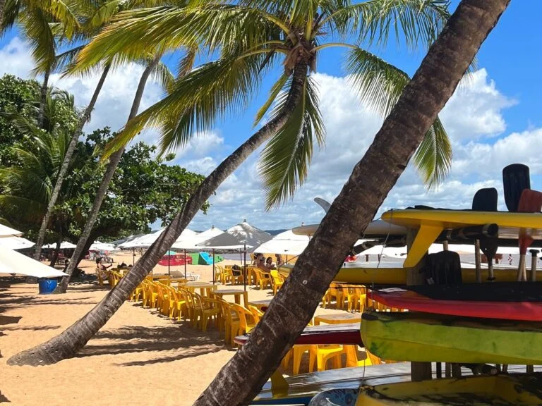 Praia de Arraial d'Ajuda, com os coqueiros na areia